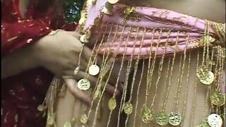 Wild bellydancers with great tits do scissoring with toy