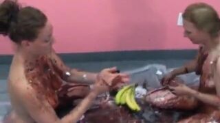 Lusty housewives get bored and play with ice cream toppings on big tits - 12 image