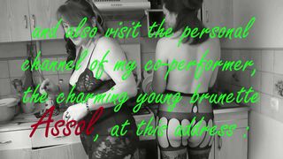 Konstanzia & Assol26, two kinky MILFs in kitchen kissing & preparing a red fish appetizer