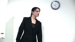 Watch German MILF Boss strip and tease in the office with kinky office sex - 1 image