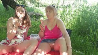 Konstanzia and Assol26 indulge in public lesbian kissing & pussy eating, with ice cream and panties - 8 image